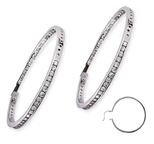 Classic Cubic Zirconia Diamond Sterling Silver Large Hoop Earrings
