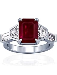 Platinum Emerald Cut Ruby Ring With Sidestones