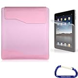 Gizmo Dorks Soft Nylon Sleeve with Leather Trim (Pink) and Screen Protector with Carabiner Key Chain for the Apple iPad 2