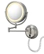 Lighted Wall Mounted 5X to 1X Mirror, Cord & Plug, Brushed Nickel