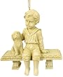 4" Victorian Boy & Dog On Bench Christmas Ornament