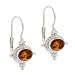 Sterling Silver Genuine Amber Stone Bali Bead LeverBack Earrings