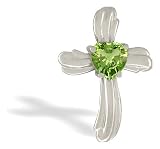 14K White Gold Genuine Heart Peridot Cross Pendant