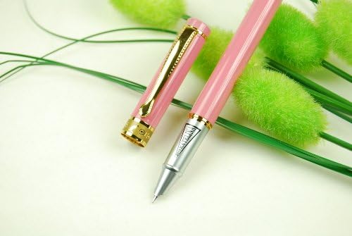 Fashion Vivid Pink Golden Carve Ring Head Nib M 18kgp with Push in Style Ink Converter