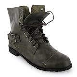 13e New Womens Khaki Lace Military Ankle Boots Size 3-8