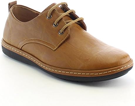 ALESSIO M886L Men's Low Top Lace Up Casual Pull Tab Oxfords, Color:LIGHT BROWN, Size:9