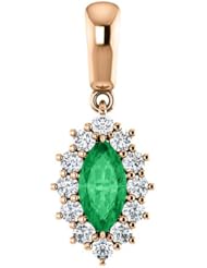 18K Rose Gold 8.00x4.00mm Marquise Cut Chatham Created Emerald and Diamond Pendant -- LIFETIME WARRANTY
