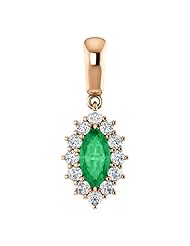 14K Rose Gold 8.00x4.00mm Marquise Cut Chatham Created Emerald and Diamond Pendant -- LIFETIME WARRANTY