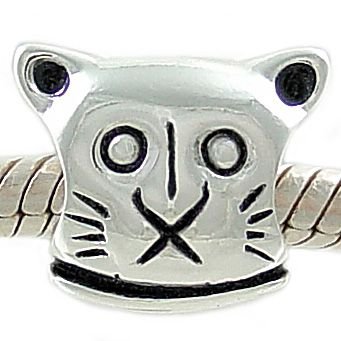 Petite Sterling Silver Kitty Cat Head Bead for European Charm Bracelet