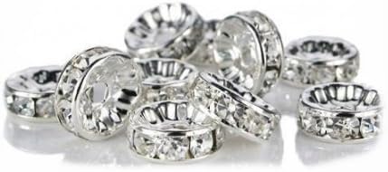 DUMAN 100pcs 10mm Swarovski Crystal Rondelle Spacer Beads Silver Plated Crystal White
