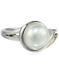 S&G Sterling Silver, 14k Yellow Gold, Freshwater Cultured Pearl (8-8.5mm), and Diamond Ring