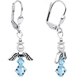 Handmade March Birthstone Angel Silver Plated Earrings MADE WITH SWAROVSKI ELEMENTS