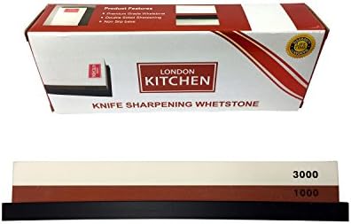 Knife Sharpener Whetstone Double Sided - Get Razor Sharp Edges on Knives, Scissors and Steel Tools - 1000 Coarse and 3000 Fine Grade Sides - By London Kitchen