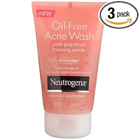 Neutrogena Oil-Free Acne Wash Pink Grapefruit Foaming Scrub, 4.2-Ounce Tubes (Pack of 3)