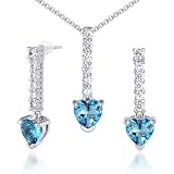 Debonair Style 2.75 carats Heart Shape London Blue Topaz Pendant Earrings Set in Sterling Silver