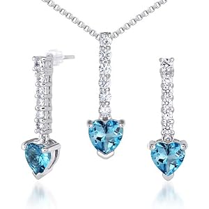 Debonair Style 2.75 carats Heart Shape London Blue Topaz Pendant Earrings Set... by
