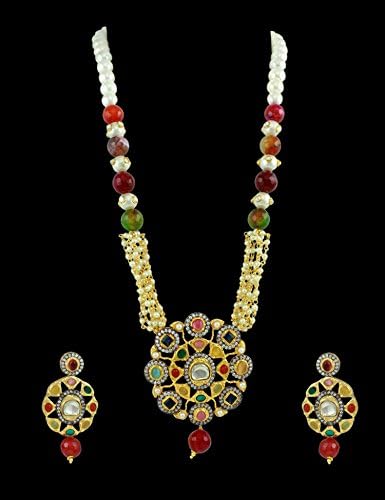 Polki Trendy Pendant Earrings with Mala in Multi-Colour