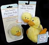 3pc Rubber Ducky Plush Baby Gift Set ~ Wrist Rattle, Pacifier Clip, Toy