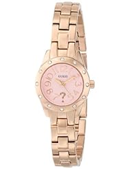 GUESS Womens W0307L3 Rose Gold-Tone Petite Watch with Genuine Crystal Accents