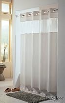 Viewtop FABRIC Shower Curtain HOOKLESS - WHITE with Clear Top