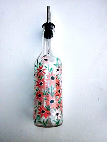 Dish Soap Dispenser, Oil and Vinegar Bottle, Hand Painted Glass Bottle, Kitchen Decoration, Shades of Peach Flowers