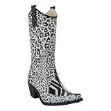 CBRAIN01 Women Cowboy Rain Boots Zebra Print