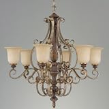 Murray Feiss F2175/6GIS/PCN Alderson Court Six-Light Chandelier in Gilded Imperial Silver/Pecan and Antique Excavation Glass
