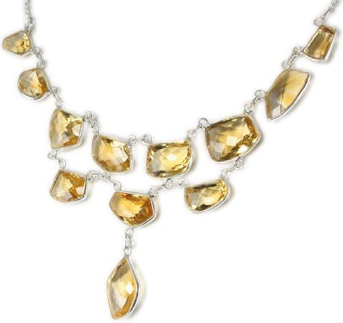 Sterling Silver Natural Citrine 72ct. 18" Necklace w/Extender- Free Heart Box