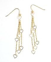 14k Yellow Gold Multi Strand Dangle Heart Earrings