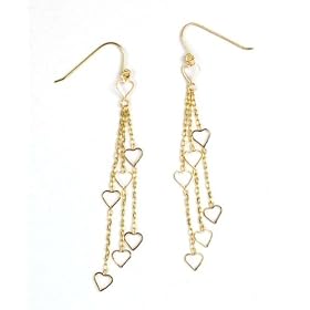 14k Yellow Gold Multi Strand Dangle Heart Earrings