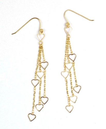 14k Yellow Gold Multi Strand Dangle Heart Earrings