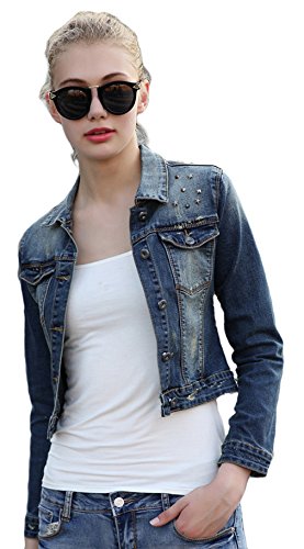 (ラボーグ)La Vogue レディース 春秋 デニムジャケット 長袖 リベット飾り アウター 上着 Gジャン 細身 ショート丈 トップス ブルゾン カジュアル