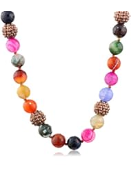 Kenneth Jay Lane Multi-Color Agate and Bronze Pave Bead Necklace, 36"