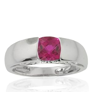 10k White Gold Created Ruby and Diamond Mom Ring (.01 cttw, I-J Color, I1... by
