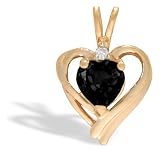 14K Yellow Gold Genuine Heart Black Onyx and Diamond Pendant