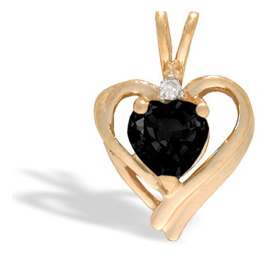14K Yellow Gold Genuine Heart Black Onyx and Diamond Pendant