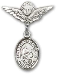 Sterling Silver Baby Badge with St. Bernard of Montjoux Charm and Angel with Wings Badge Pin