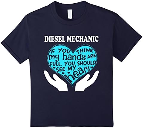 Kids Diesel Mechanic shirt- My hand full you can see my heart 6 Navy