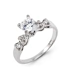 New 14k White Gold Round CZ Heart Band Engagement Ring