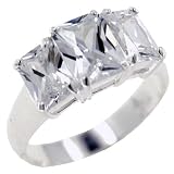 Sterling Silver Emerald Cut Cz Trio Promise Ring