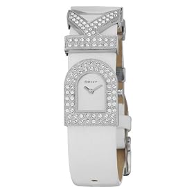 DKNY NY3913 Ladies White Dial, White Leather Strap Watch