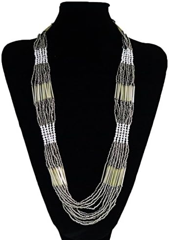 NP Thainess's Fashion Long Necklace Statement Retro Boho Style (Grey)