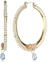Disney Couture Cinderella Hoop Earrings with Pearls, Bow, Aqua Stone Tear Quote