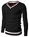 Doublju Mens V-Neck Sweater Pull-Over with Tipping (US-XS/Asian S)