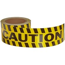 Brady 60' Length, 3" Width, B-950 Vinyl, Black And Yellow Color Striped Aisle Marking Tape, Legend "Caution (With Black And Yellow Diagonal Stripes)"