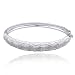 Sterling Silver Platinum Plated Sterling Silver Genuine Diamond Accent and White Epoxy Bangle Bracelet, 7.25"