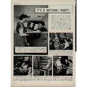 "IT'S A NATIONAL HABIT - In Newark, New Jersey, factory workers drive in at the neighborhood Red Tower. In West Reading, Pennsylvania millworkers and business men go to Brown's Diner. Imported Chinese Cherry Oak give an air of dignity to the Newhouse Hotel Embassy Buffet in Salt Lake City, Utah. A prominent spot in the Periwinkle Grill at Marineland, Florida, is reserved for a Heinz Electric Soup Kitchen. Rogers Coffee Shop in Memphis, Tennessee, has a reputation for serving customers with record speed." ..... 1942 Heinz 57 Ad, A2426A