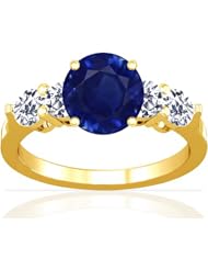14K Yellow Gold Round Cut Blue Sapphire Ring With Sidestones (GIA Certificate)