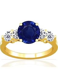 18K Yellow Gold Round Cut Blue Sapphire Ring With Sidestones (GIA Certificate)