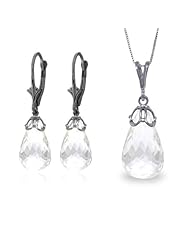 14k White Gold Necklace and Leverback Earrings with briolette White Topaz